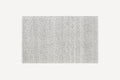 Rectangular rug with a subtle, light gray and white herringbone pattern, featuring neatly finished edges on a plain background.