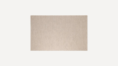 Beige rectangular woven rug with subtle herringbone pattern, flat texture, and clean edges on a white background.