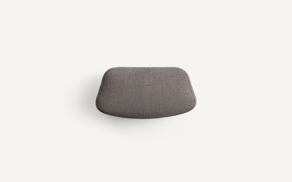 a gray chair with a black cushion on the back