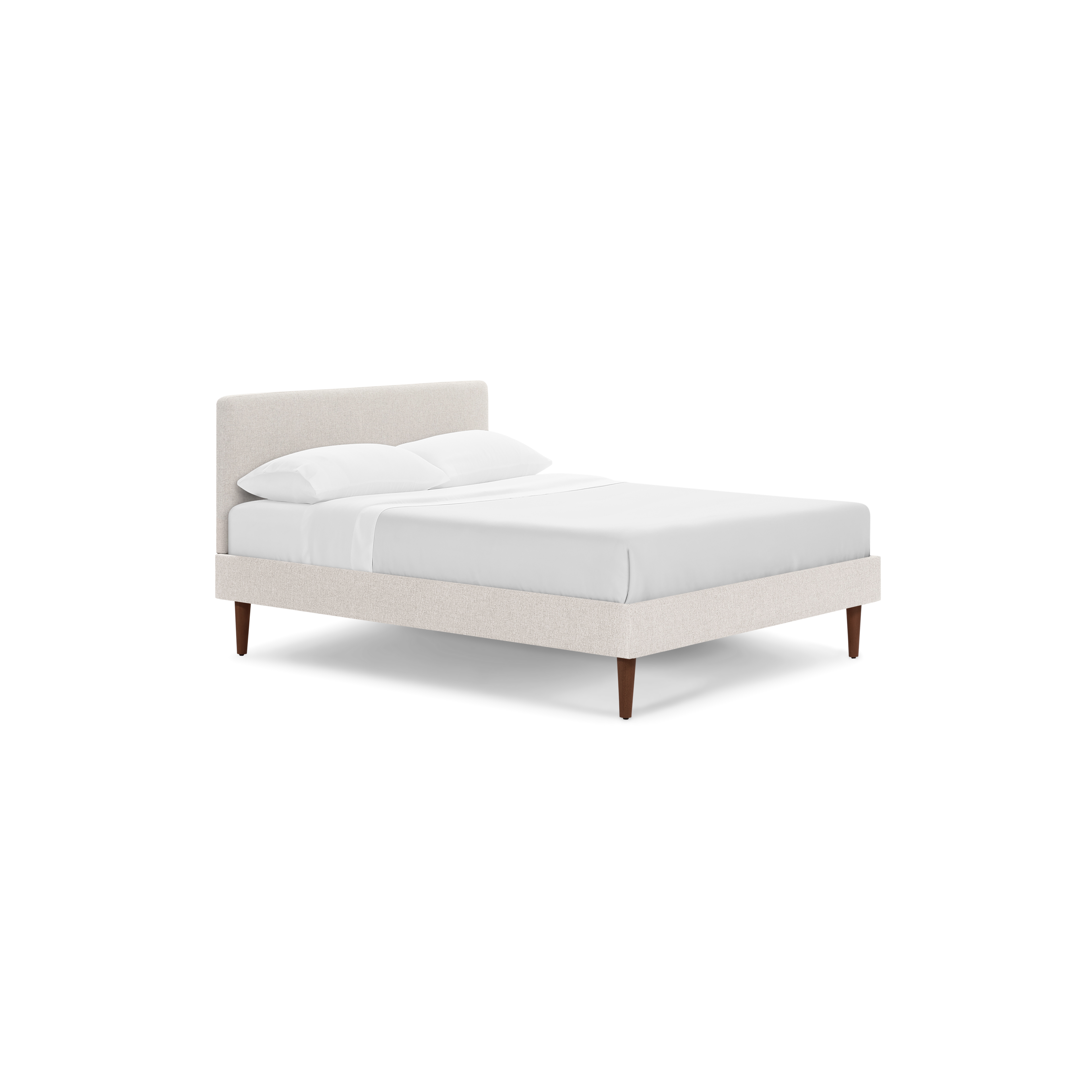 modern upholstered bed with beige upholstered headboard and wooden legs, featuring a white upholstered bed with a beige uphol