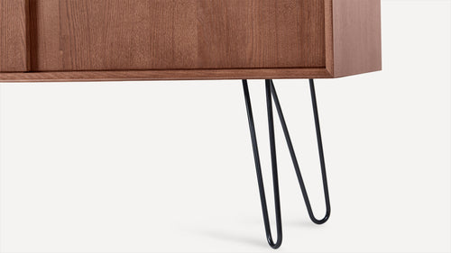 modern walnut sideboard with black hairpinns and black hairpinns