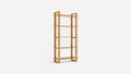 Tall wooden bookshelf with five open shelves and a minimalist rectangular frame in a natural wood finish.