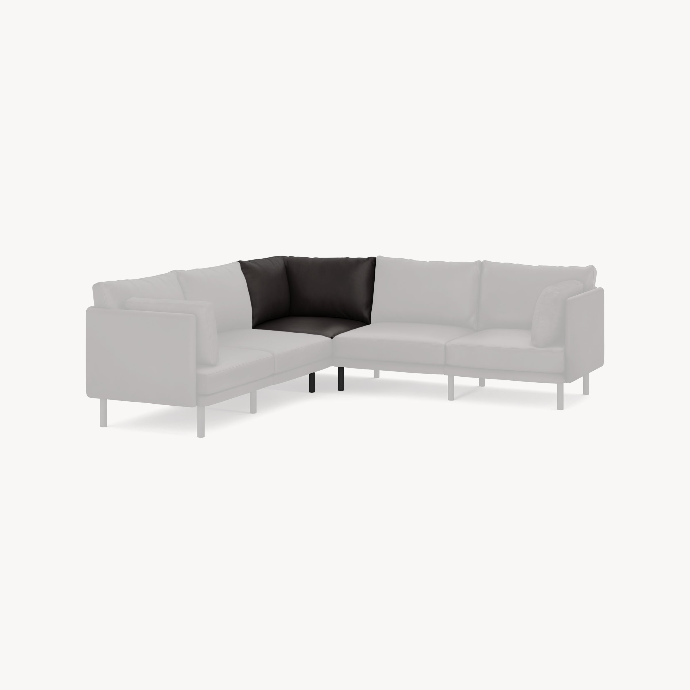 Sectional corner sofa piece in black leather upholstery, designed for modular arrangement with other sofa sections.