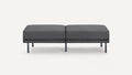 Modern dark gray fabric bench with rectangular cushion and five sturdy cylindrical legs, minimalist design on white background.