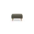 Rectangular Moss green ottoman with wooden legs, featuring a cushioned top and an additional padded layer beneath.