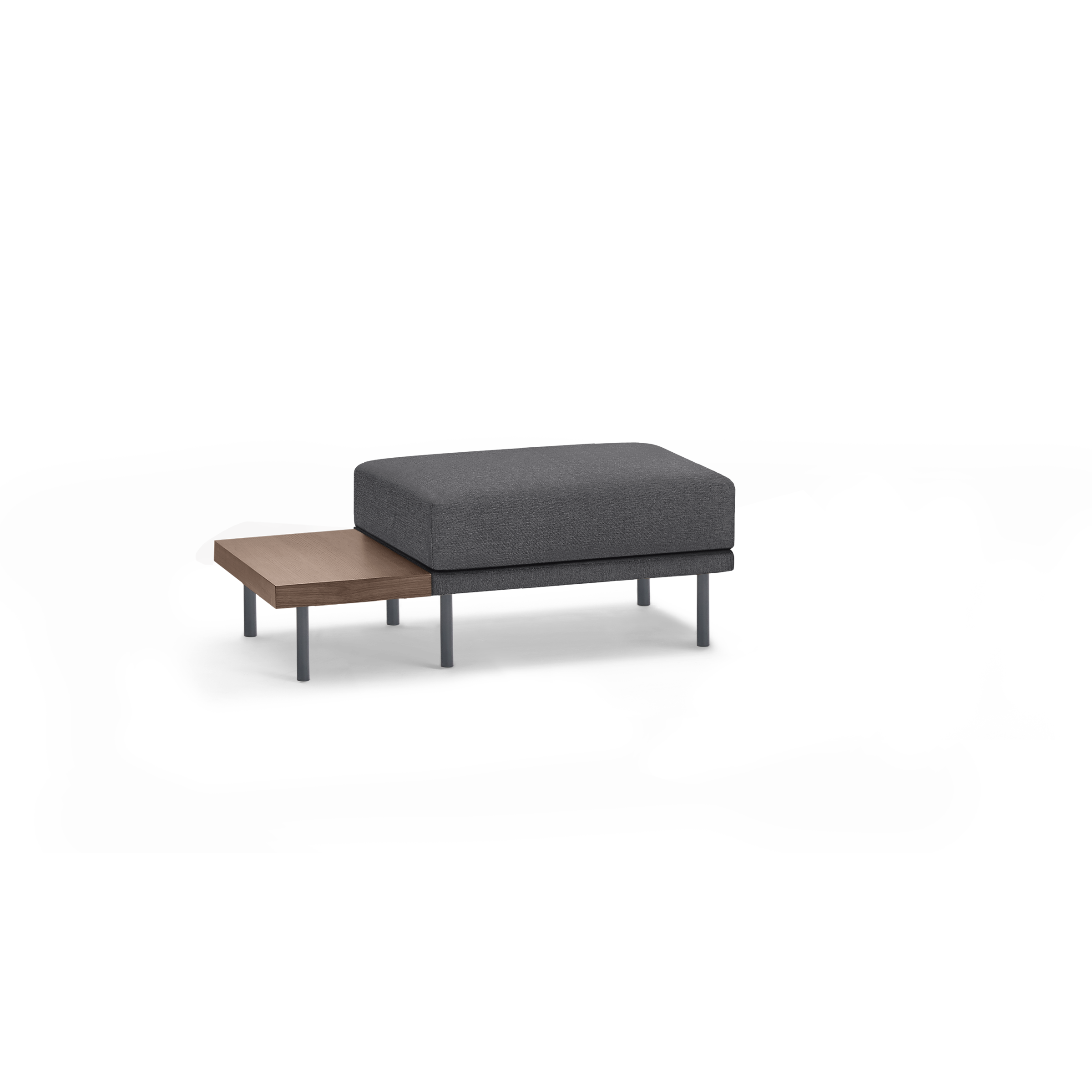 Range Ottoman with Table - Navy Blue - Performance Basketweave / Black Metal Legs - Walnut Table