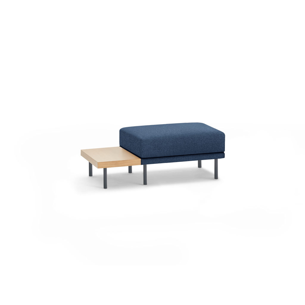 Range Ottoman with Table - Stone Grey - Performance Basketweave / Black Metal Legs - Oak Table