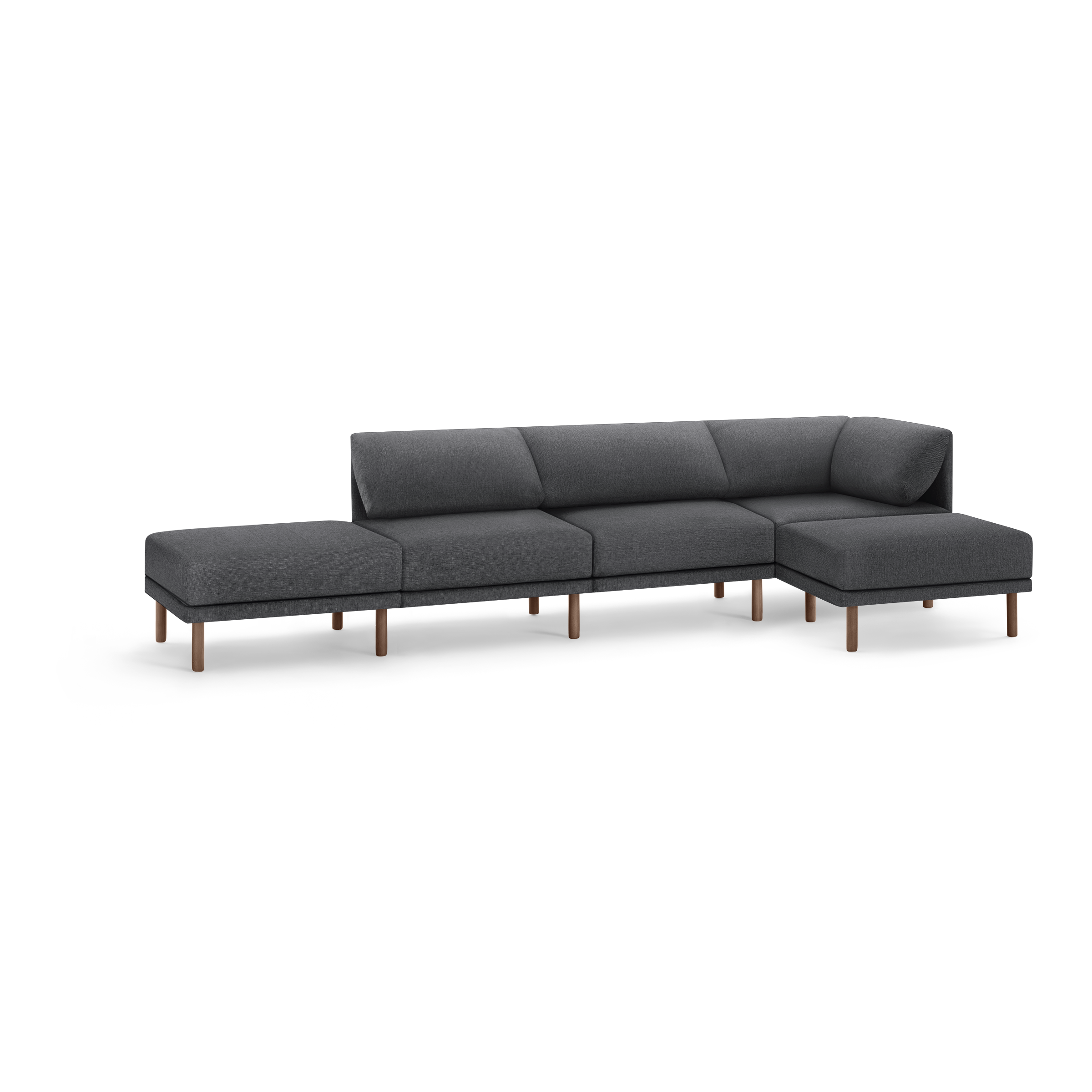 Range 4-Piece One Arm Sofa Lounger - Heather Charcoal - Performance Basketweave / Walnut - Wood