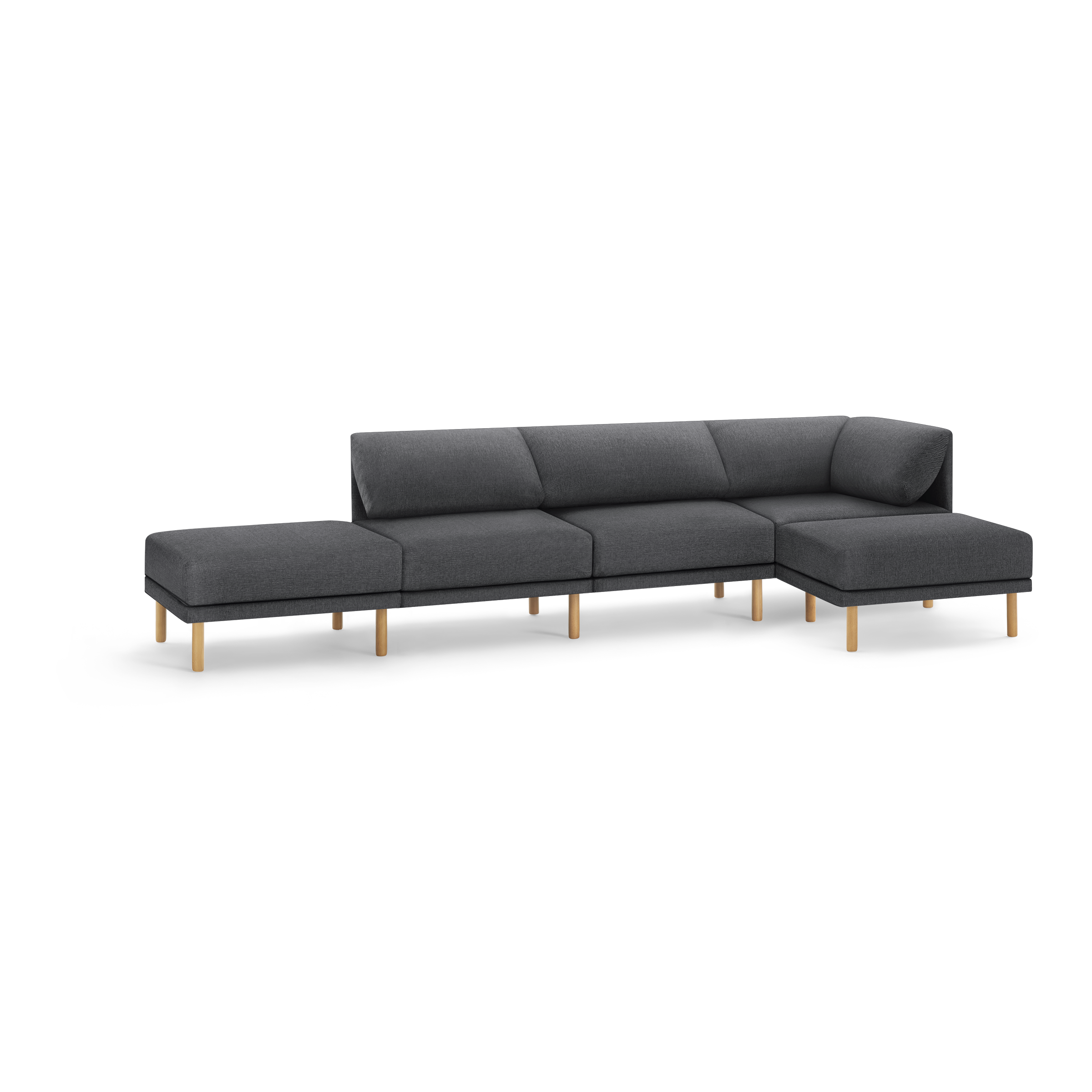 Range 4-Piece One Arm Sofa Lounger - Heather Charcoal - Performance Basketweave / Oak - Wood