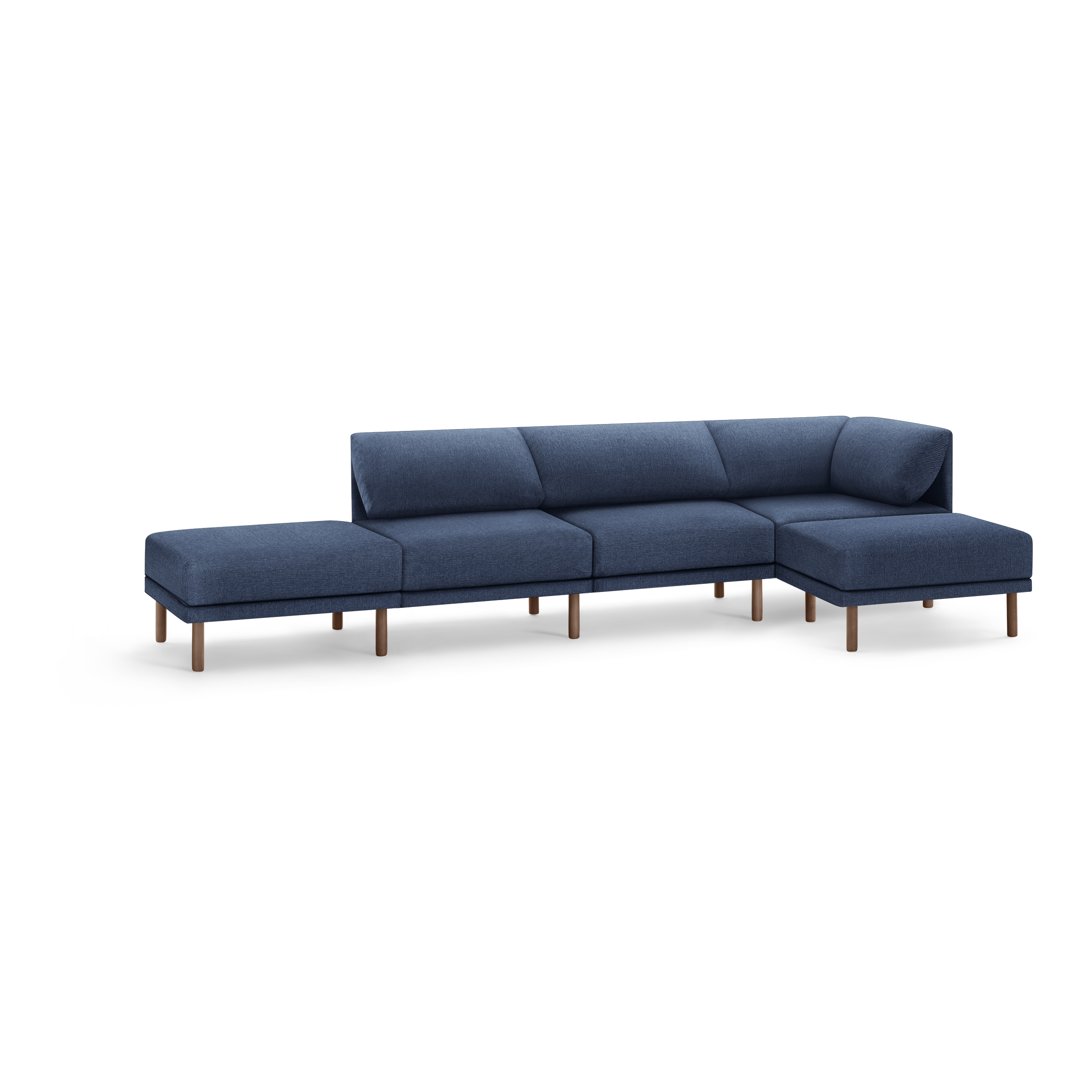 Range 4-Piece One Arm Sofa Lounger - Navy Blue - Performance Basketweave / Walnut - Wood