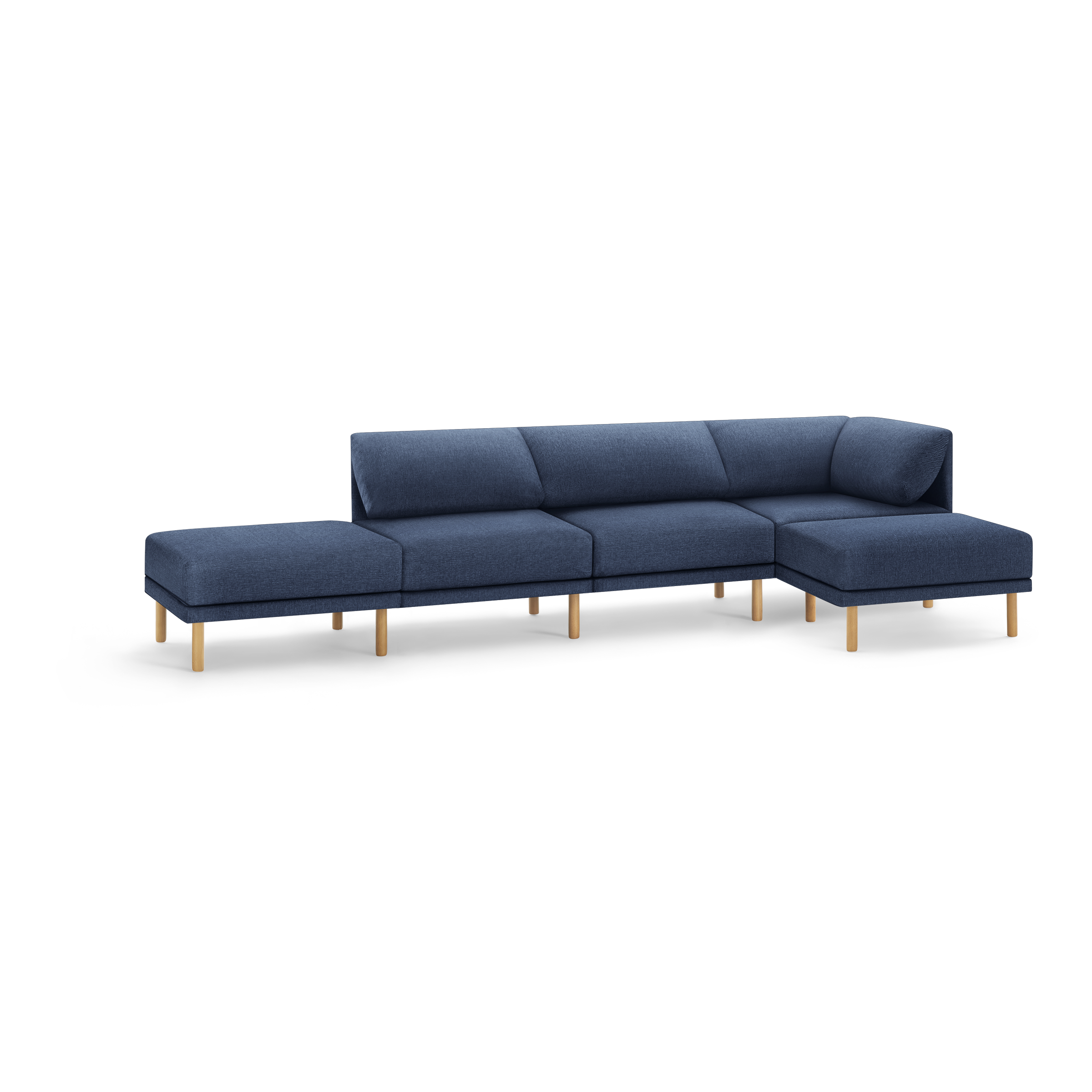 Range 4-Piece One Arm Sofa Lounger - Navy Blue - Performance Basketweave / Oak - Wood