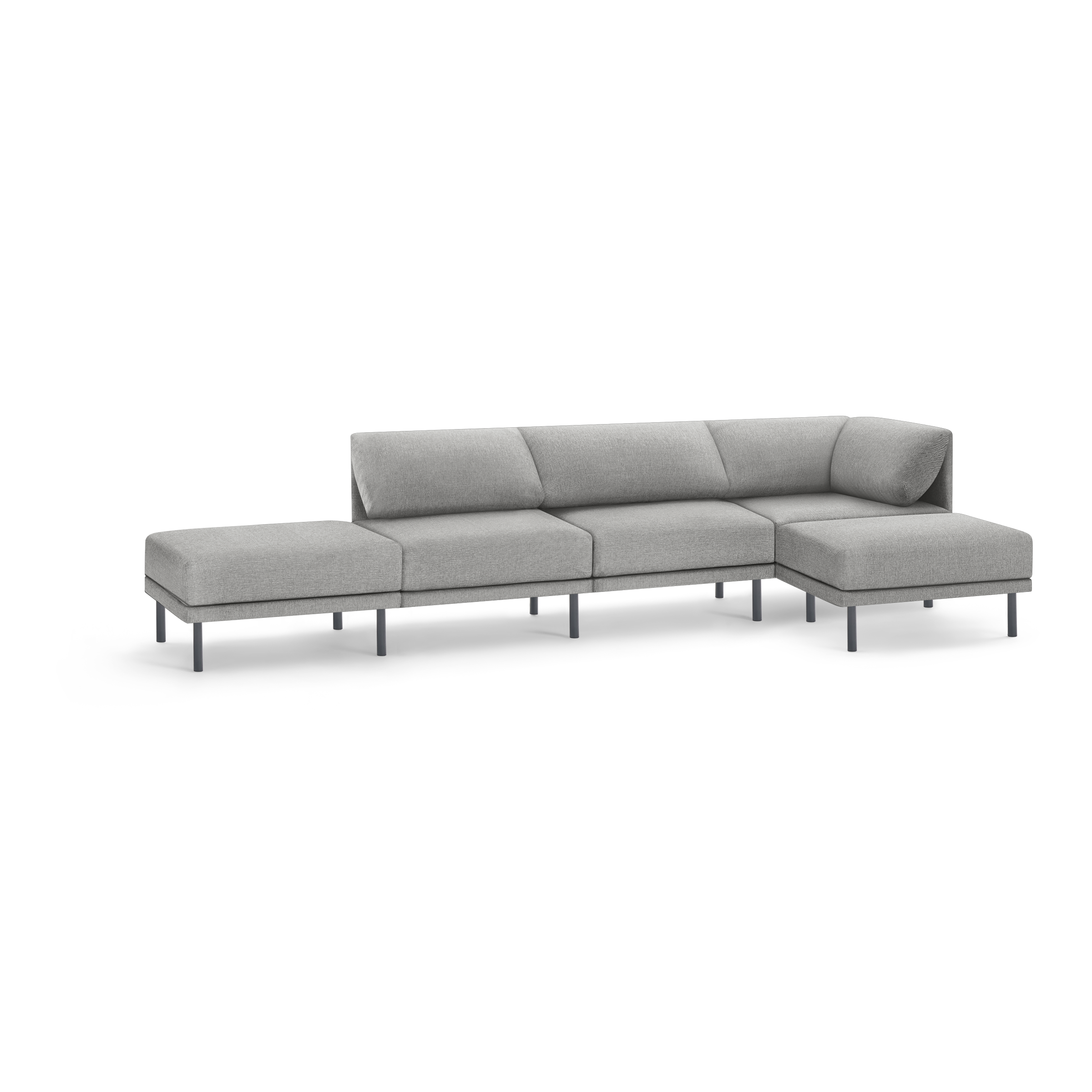 Range 4-Piece One Arm Sofa Lounger - Stone Gray - Performance Basketweave / Black - Metal