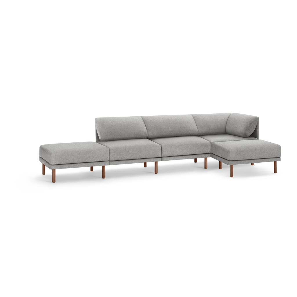 Range 4-Piece One Arm Sofa Lounger - Stone Gray - Performance Basketweave / Walnut - Wood