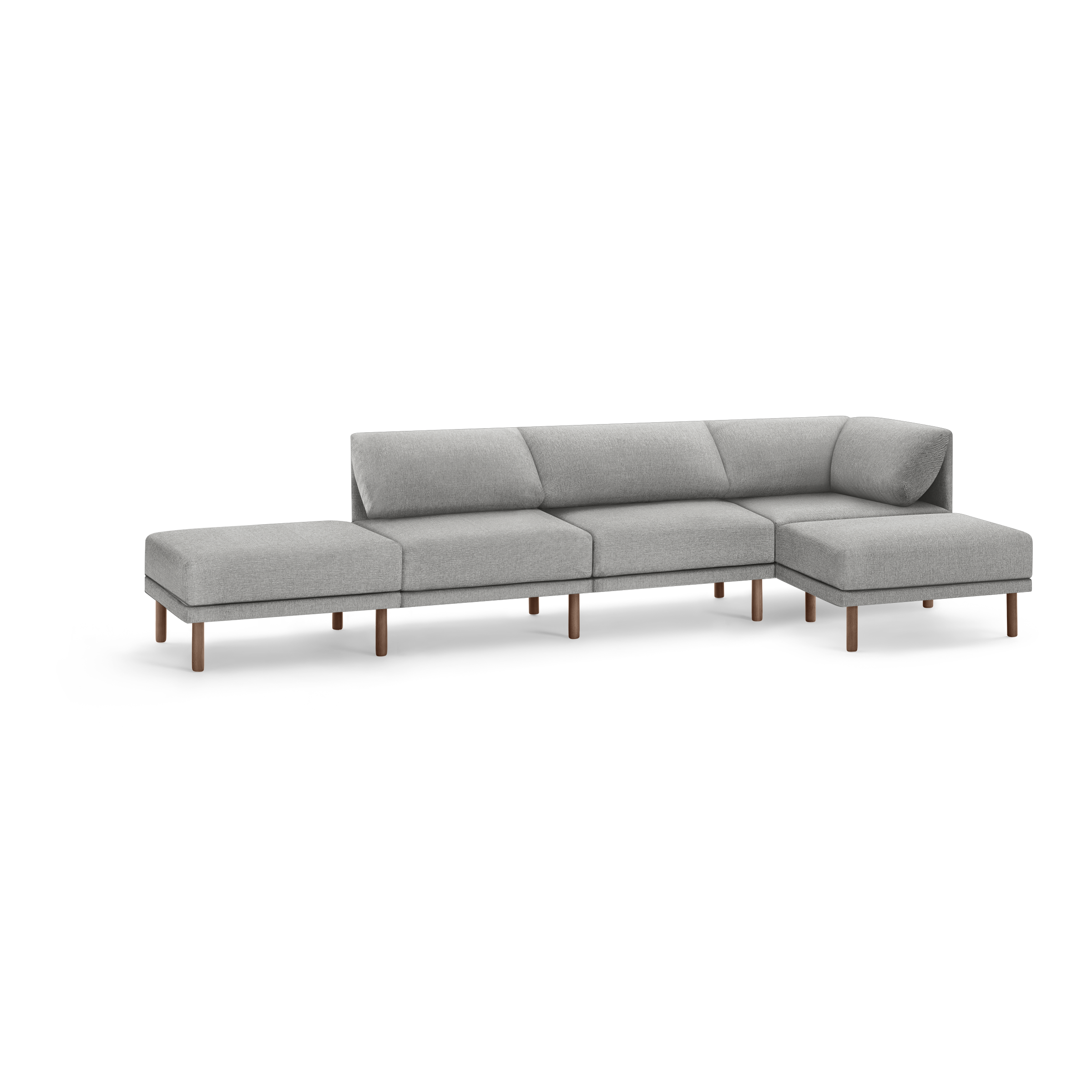 Range 4-Piece One Arm Sofa Lounger - Stone Gray - Performance Basketweave / Walnut - Wood