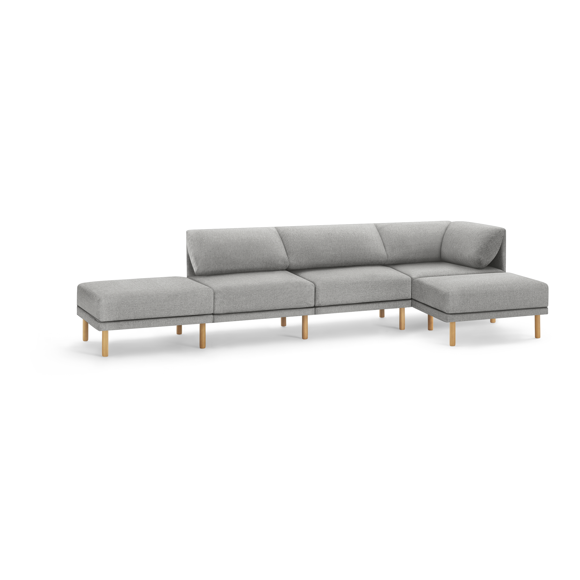 Range 4-Piece One Arm Sofa Lounger - Stone Gray - Performance Basketweave / Oak - Wood
