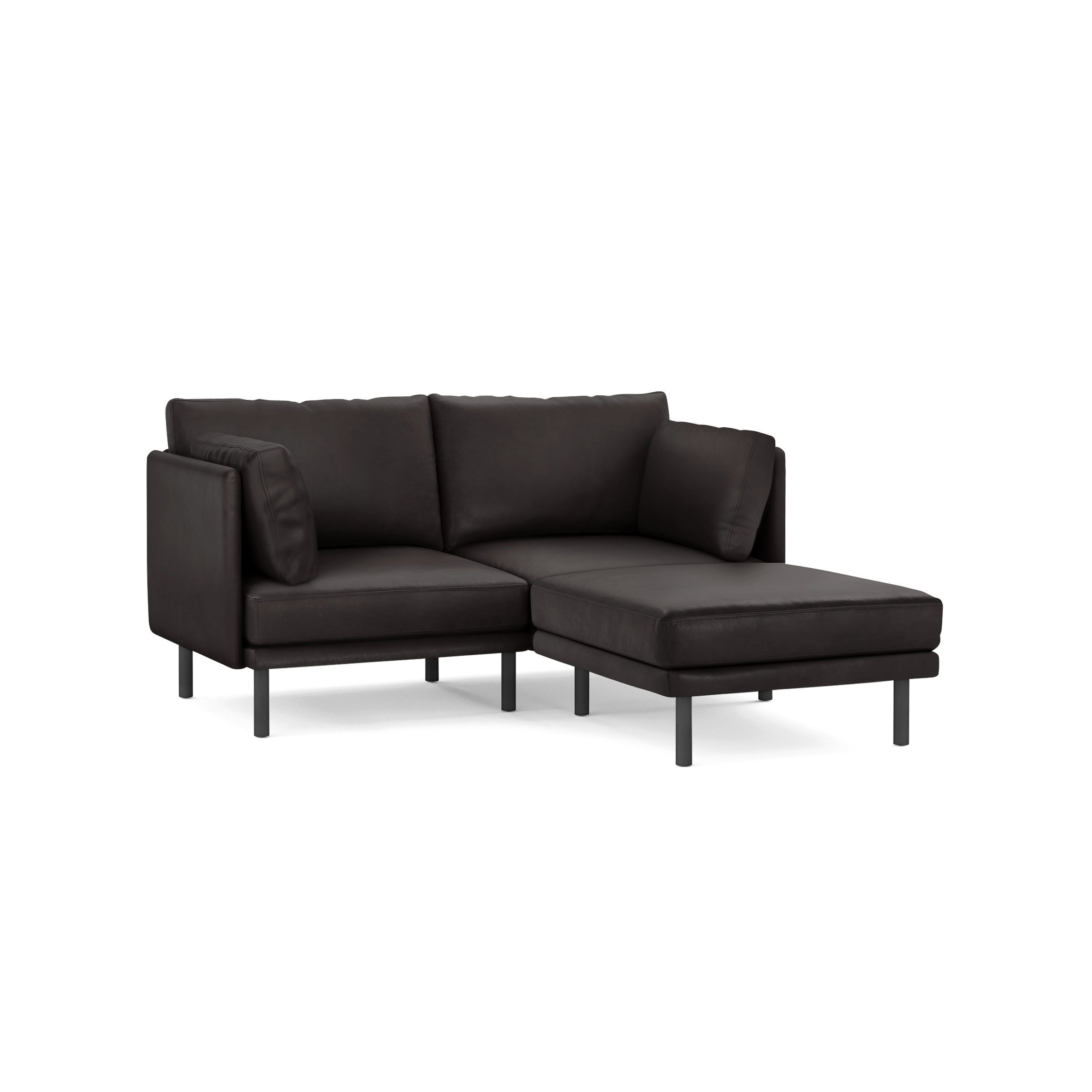 Field Leather 3-Piece Sectional Lounger - Slate - Top Grain Leather / Black - Metal
