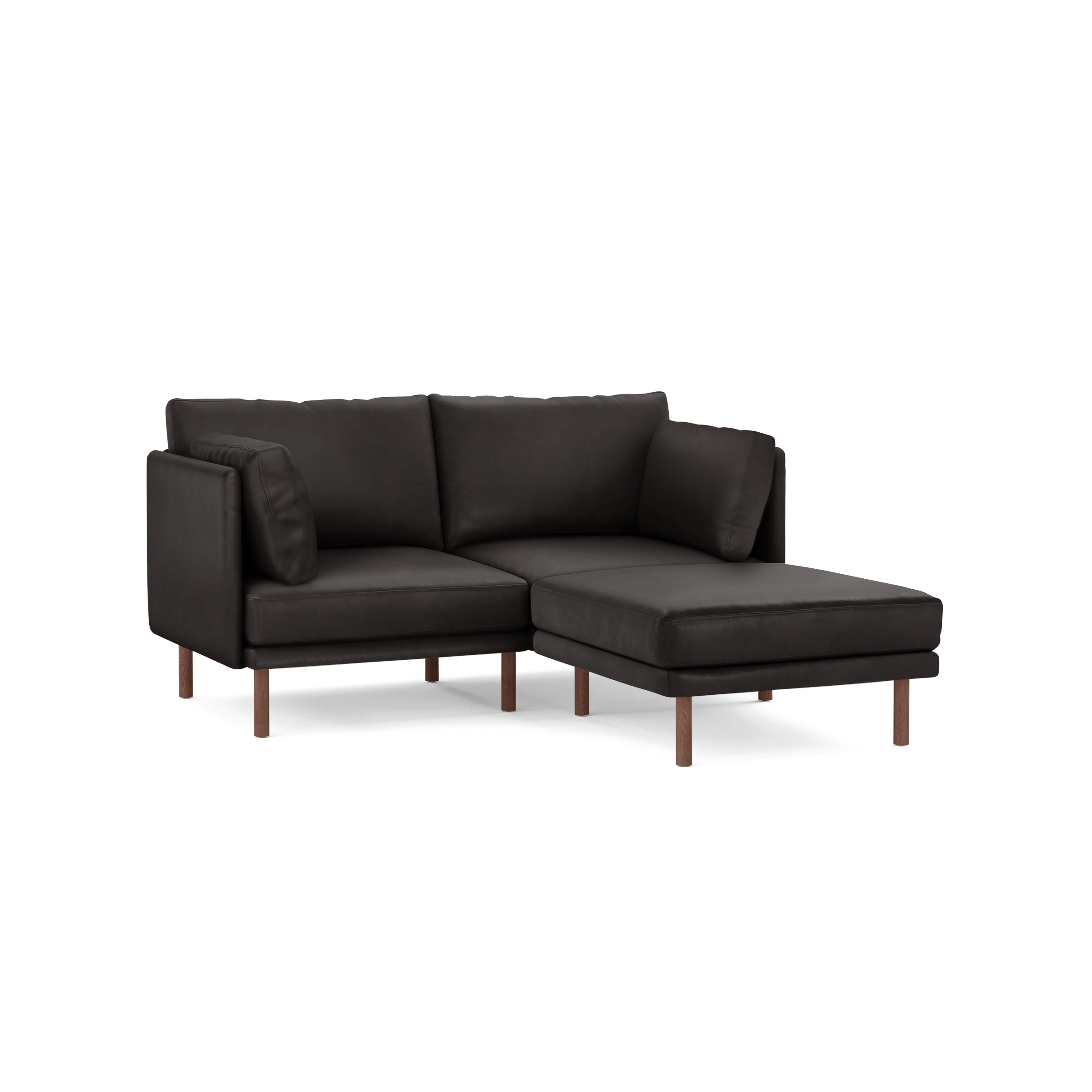 Field Leather 3-Piece Sectional Lounger - Slate - Top Grain Leather / Walnut - Wood