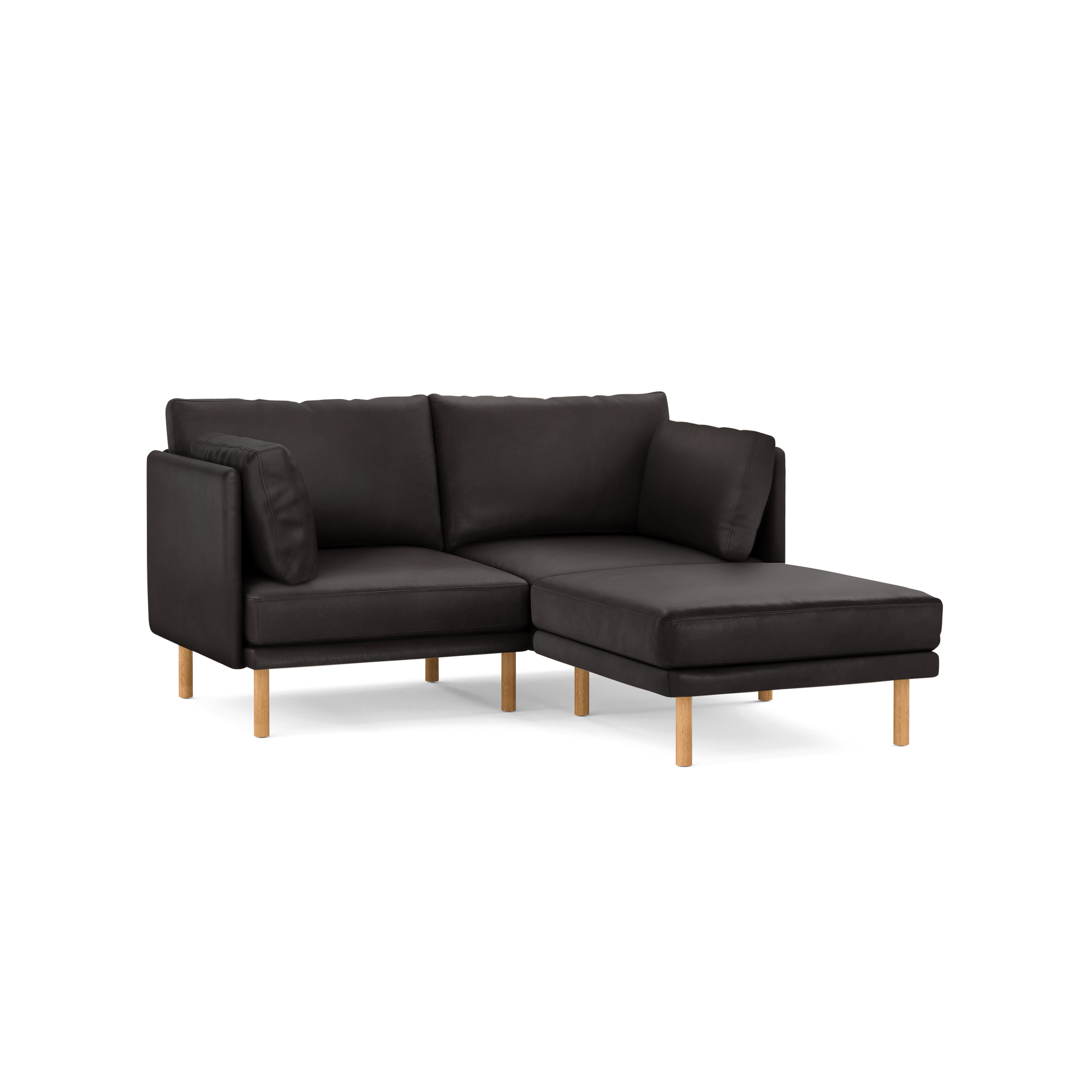Field Leather 3-Piece Sectional Lounger - Slate - Top Grain Leather / Oak - Wood