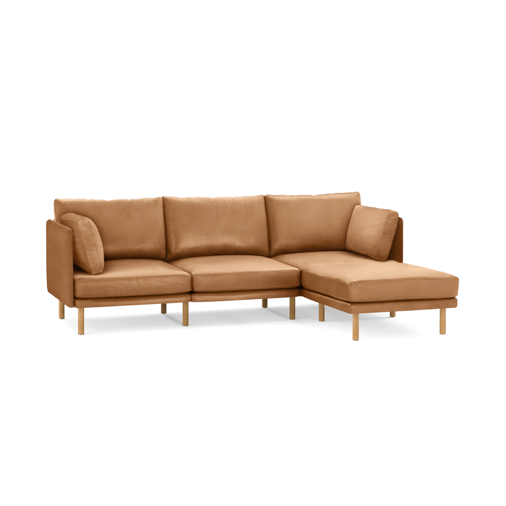 Field Leather 4-Piece Sectional Lounger - Camel - Top Grain Leather / Oak - Wood