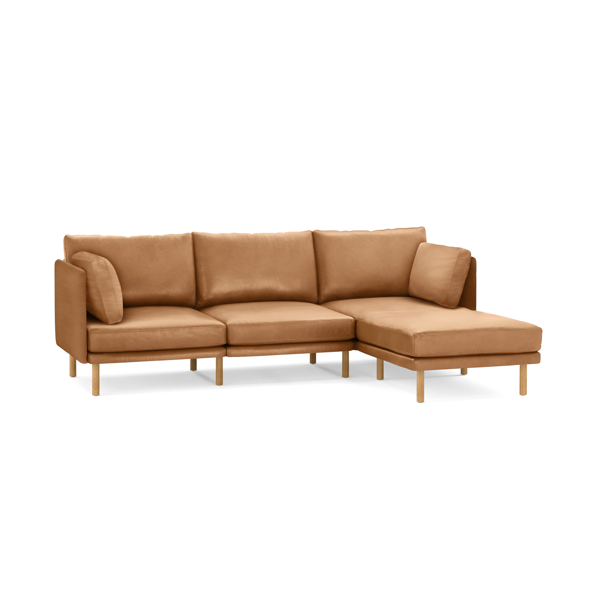 Field Leather 4-Piece Sectional Lounger - Camel - Top Grain Leather / Oak - Wood