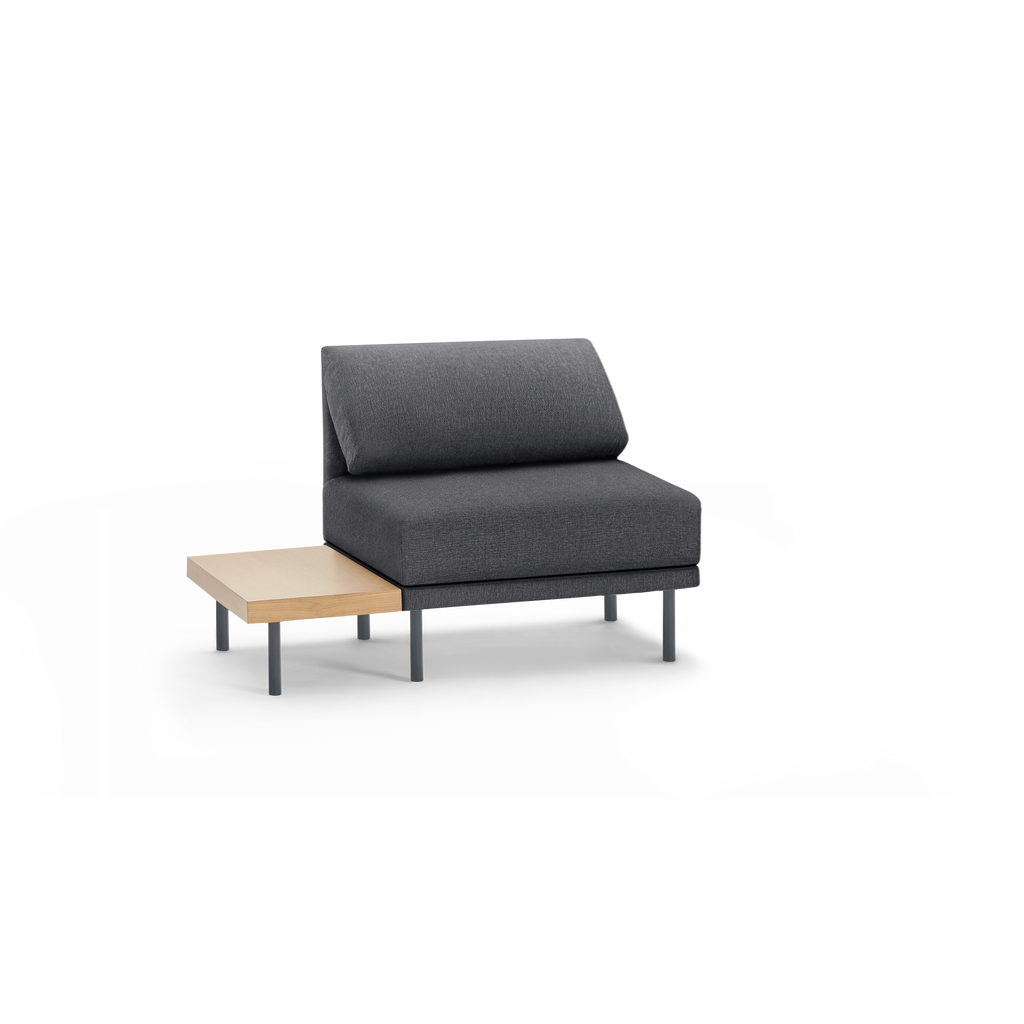 Range Seat with Table - Heather Charcoal - Performance Basketweave / Black - Metal / Oak - Wood