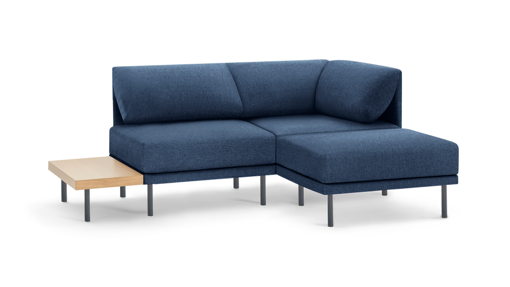 modern blue sectional sofa with matching ottoman and matching side table