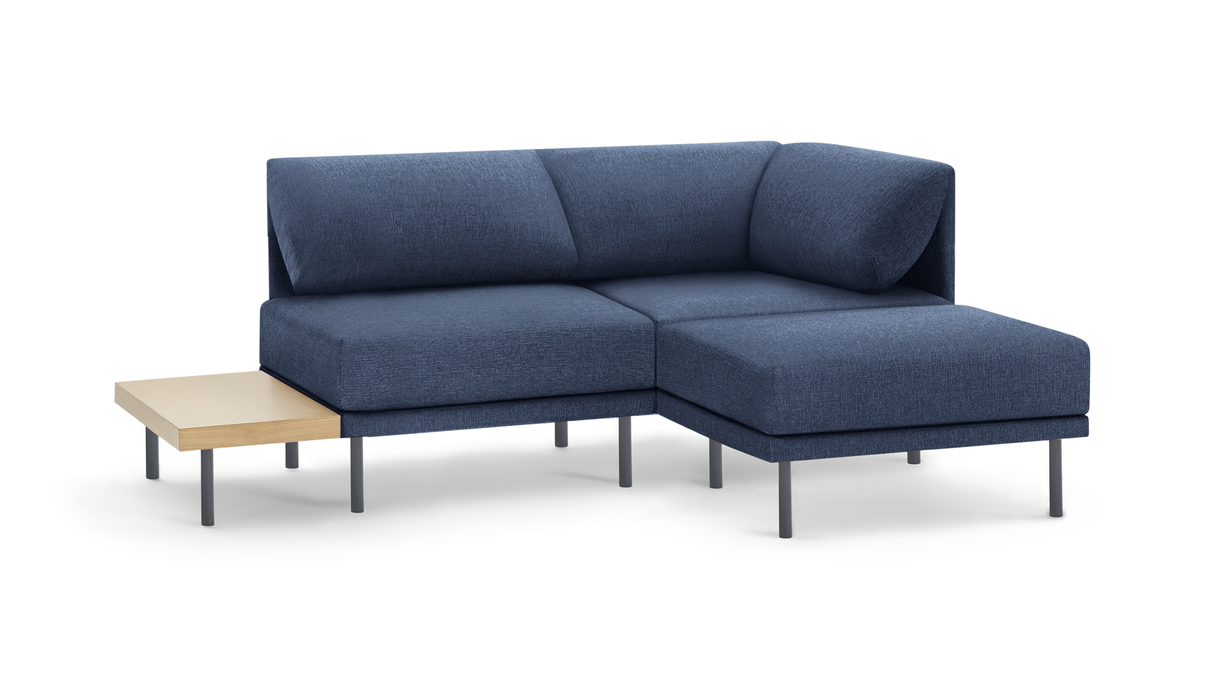 modern blue sectional sofa with matching ottoman and matching side table