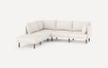 modern l - shaped sectional sofa with beige upholstery and wooden legs, featuring clean lines and clean lines, on a white background