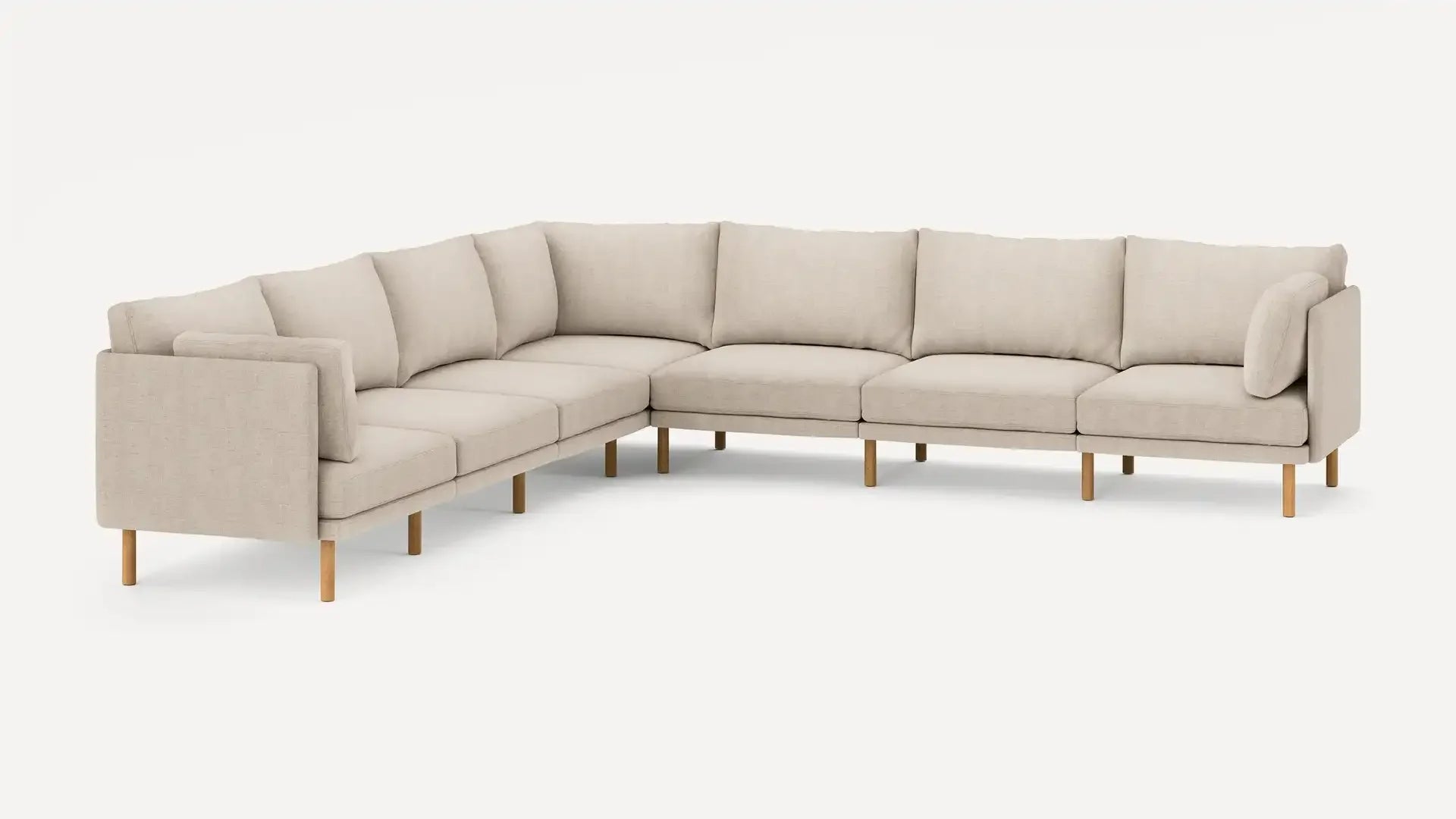 modern l - shaped sectional sofa with light beige upholstery, light beige, hi - res
