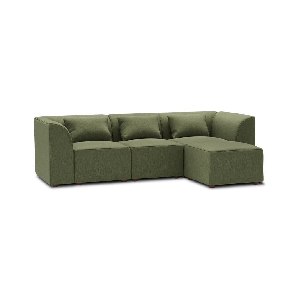 Mambo 4-Piece Sectional Lounger - Moss Green - Performance Basketweave / High