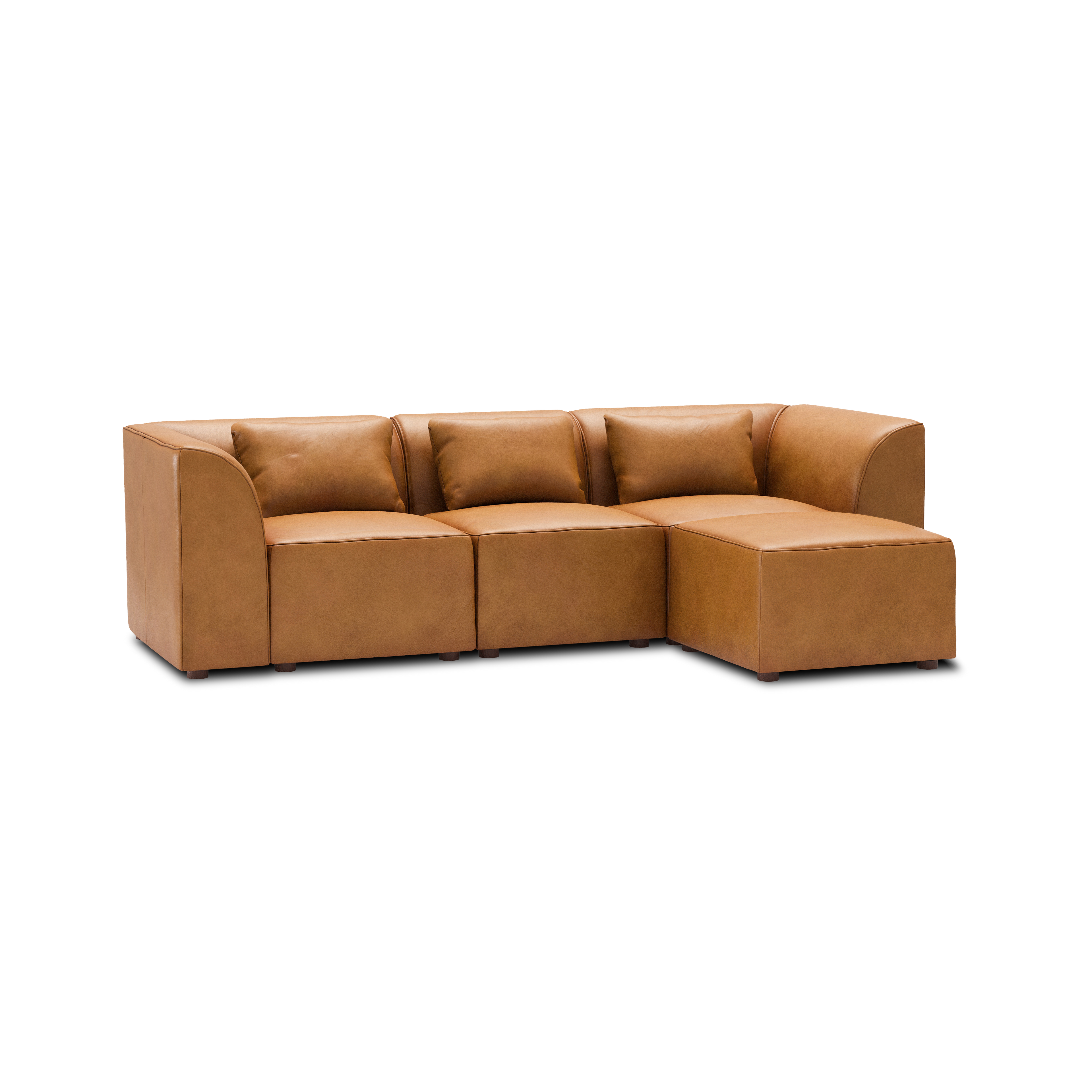 Mambo 4-Piece Sectional Lounger - Camel - Top Grain Leather / High