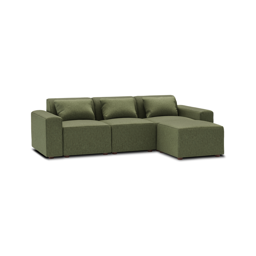 Mambo 4-Piece Sectional Lounger - Moss Green - Performance Basketweave / Low