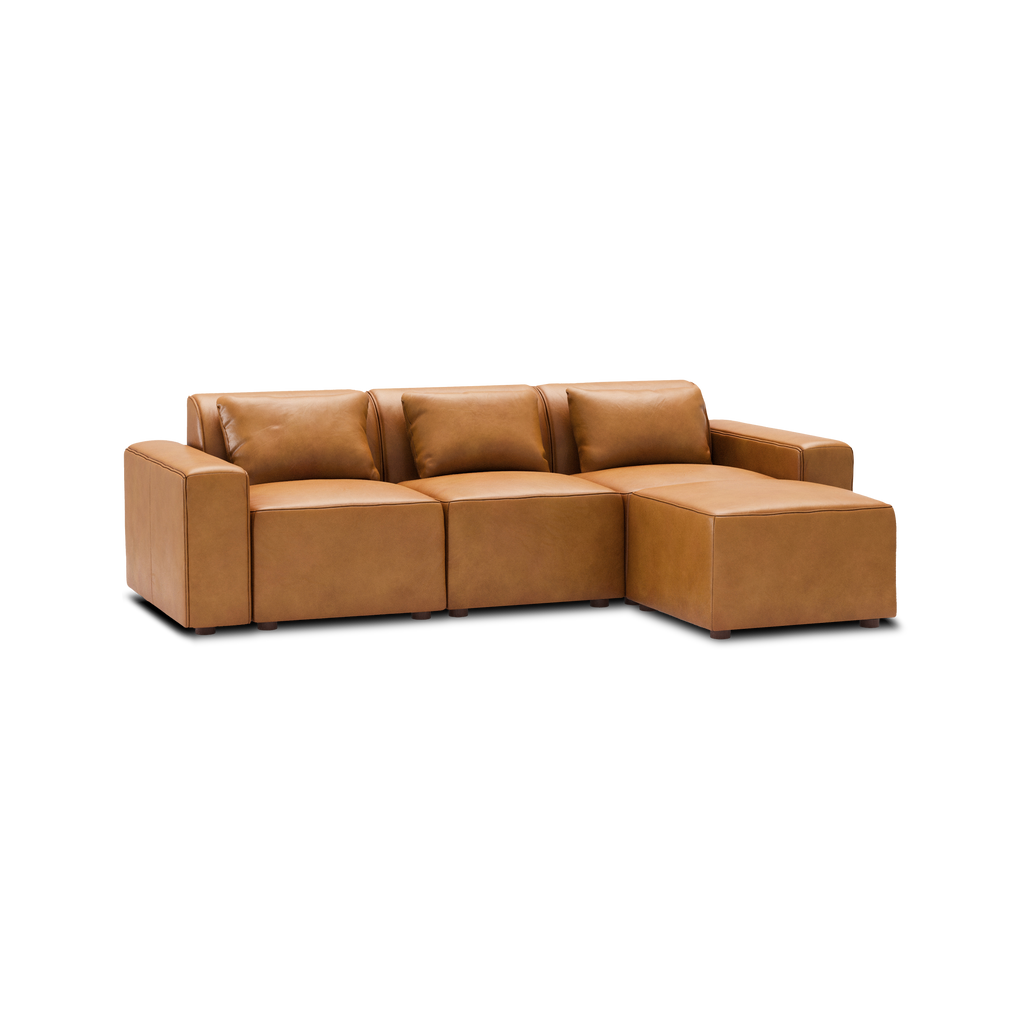 Mambo 4-Piece Sectional Lounger - Camel - Top Grain Leather / Low