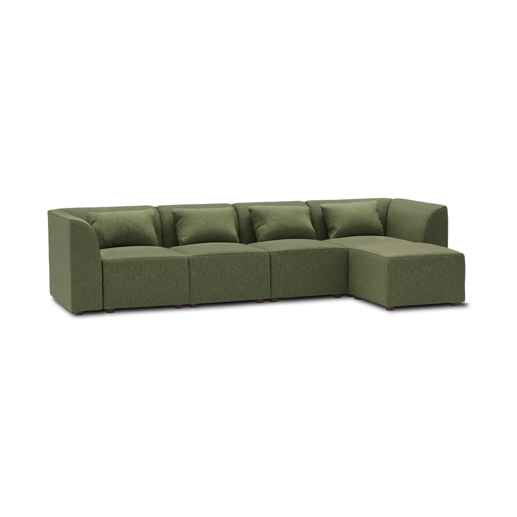 Mambo 5-Piece Sectional Lounger - Moss Green - Performance Basketweave / High