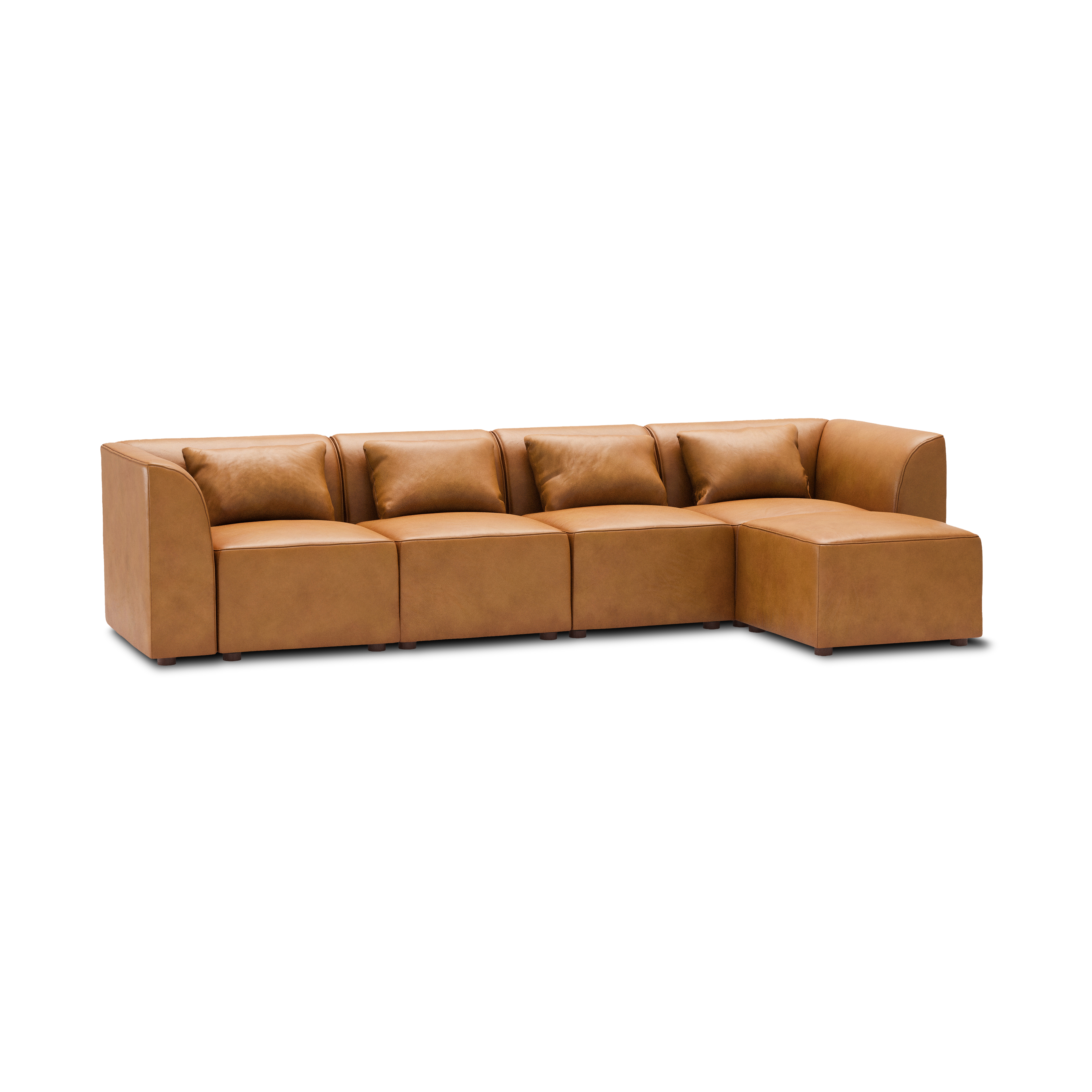 Mambo 5-Piece Sectional Lounger - Camel - Top Grain Leather / High