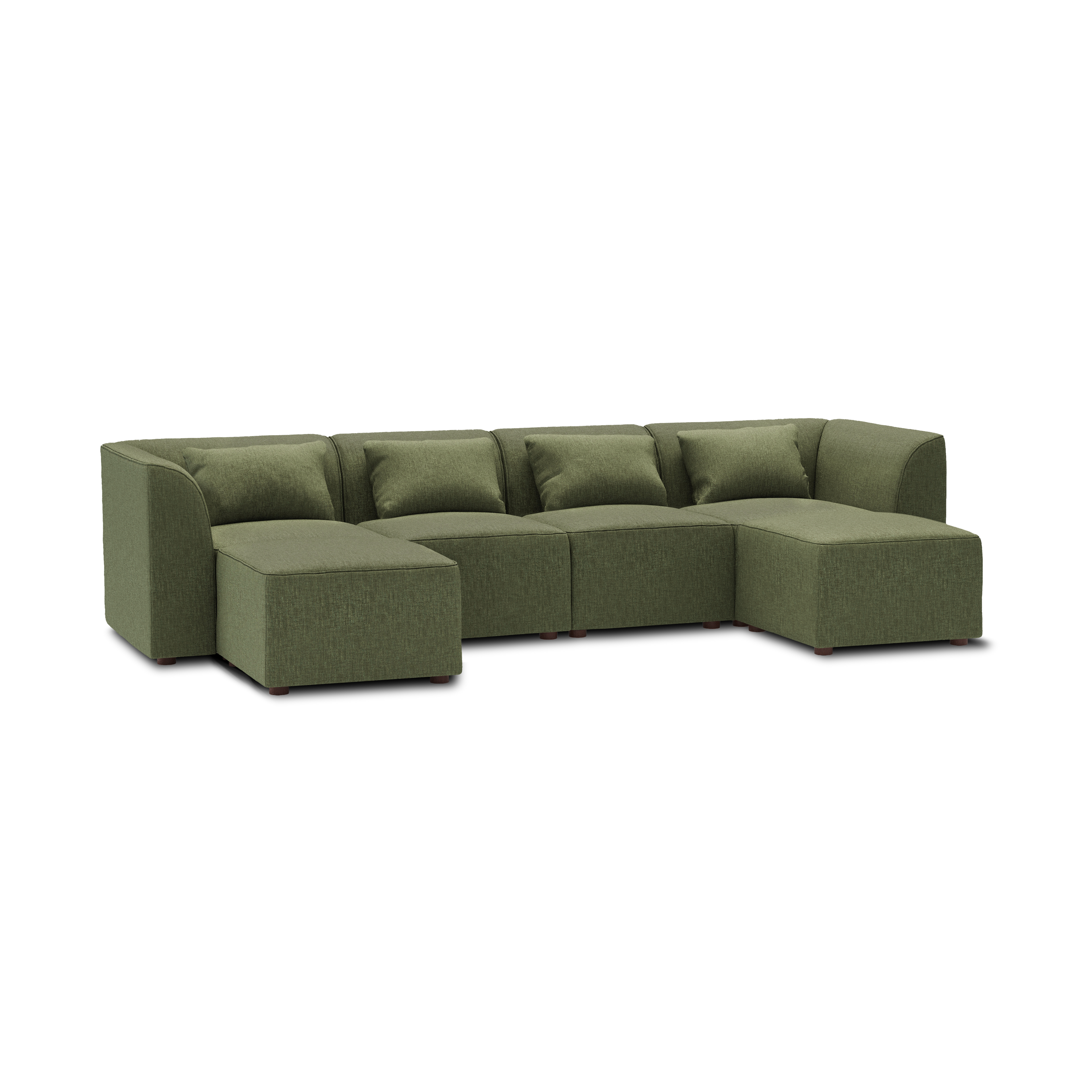 Mambo 6-Piece Double Sectional Lounger - Moss Green - Performance Basketweave / High