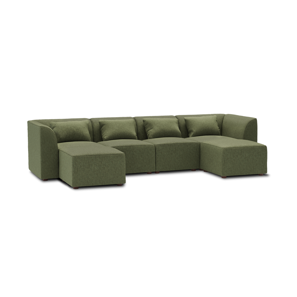 Mambo 6-Piece Double Sectional Lounger - Moss Green - Performance Basketweave / High