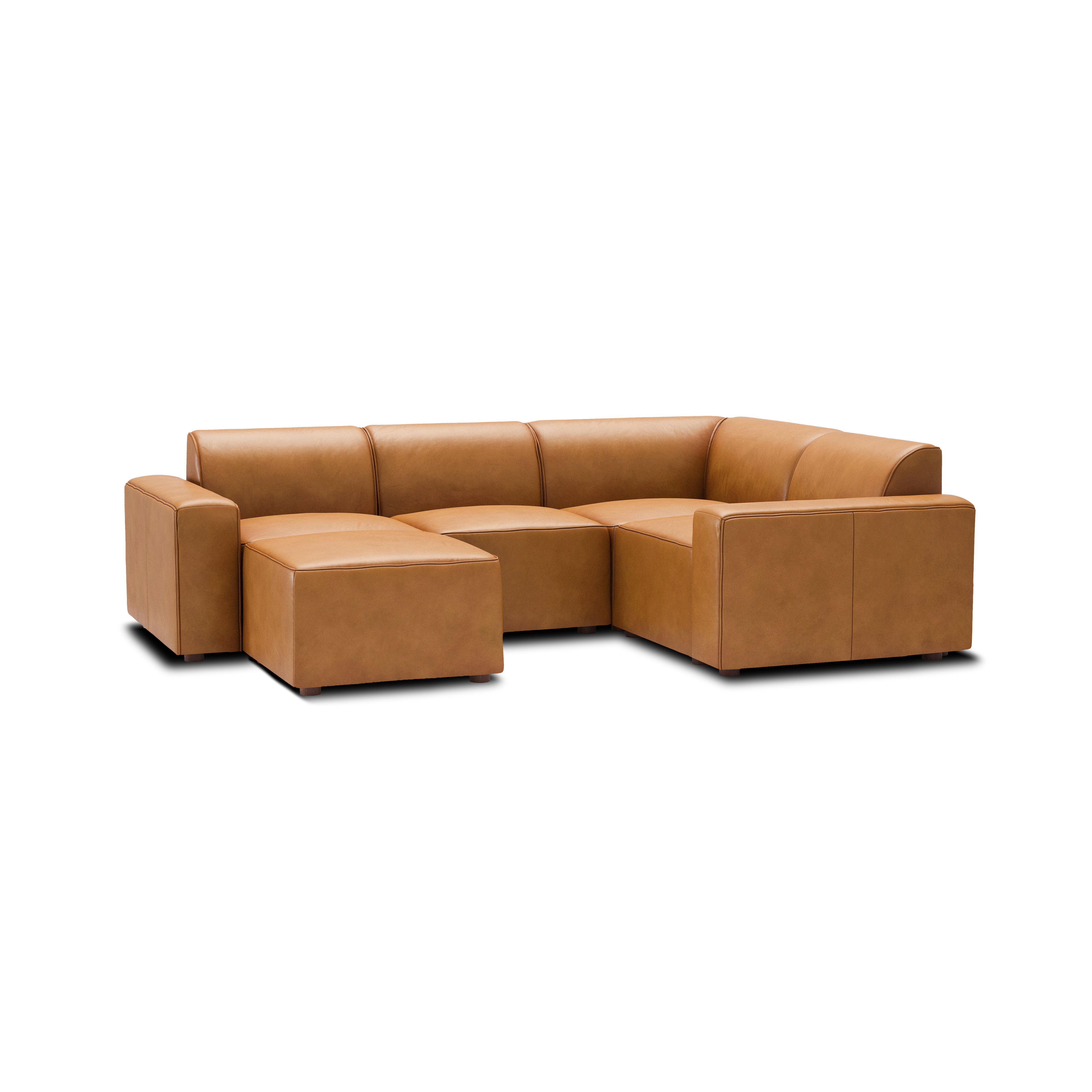 Mambo 4-Piece Sectional - Camel - Top Grain Leather / Low