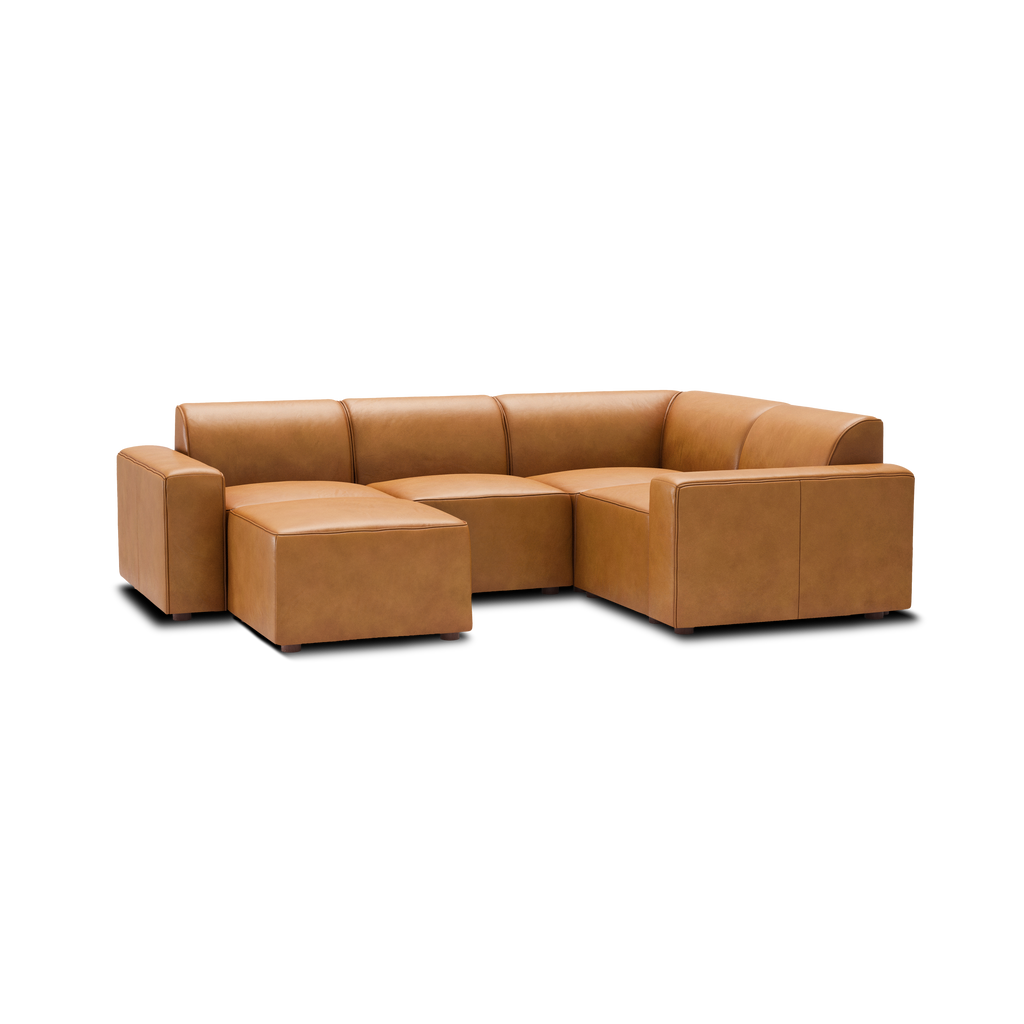 Mambo 4-Piece Sectional - Camel - Top Grain Leather / Low