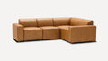modern tan leather l - shaped sectional sofa with clean lines and clean lines on the back, featuring a center cushion and matching ottoman