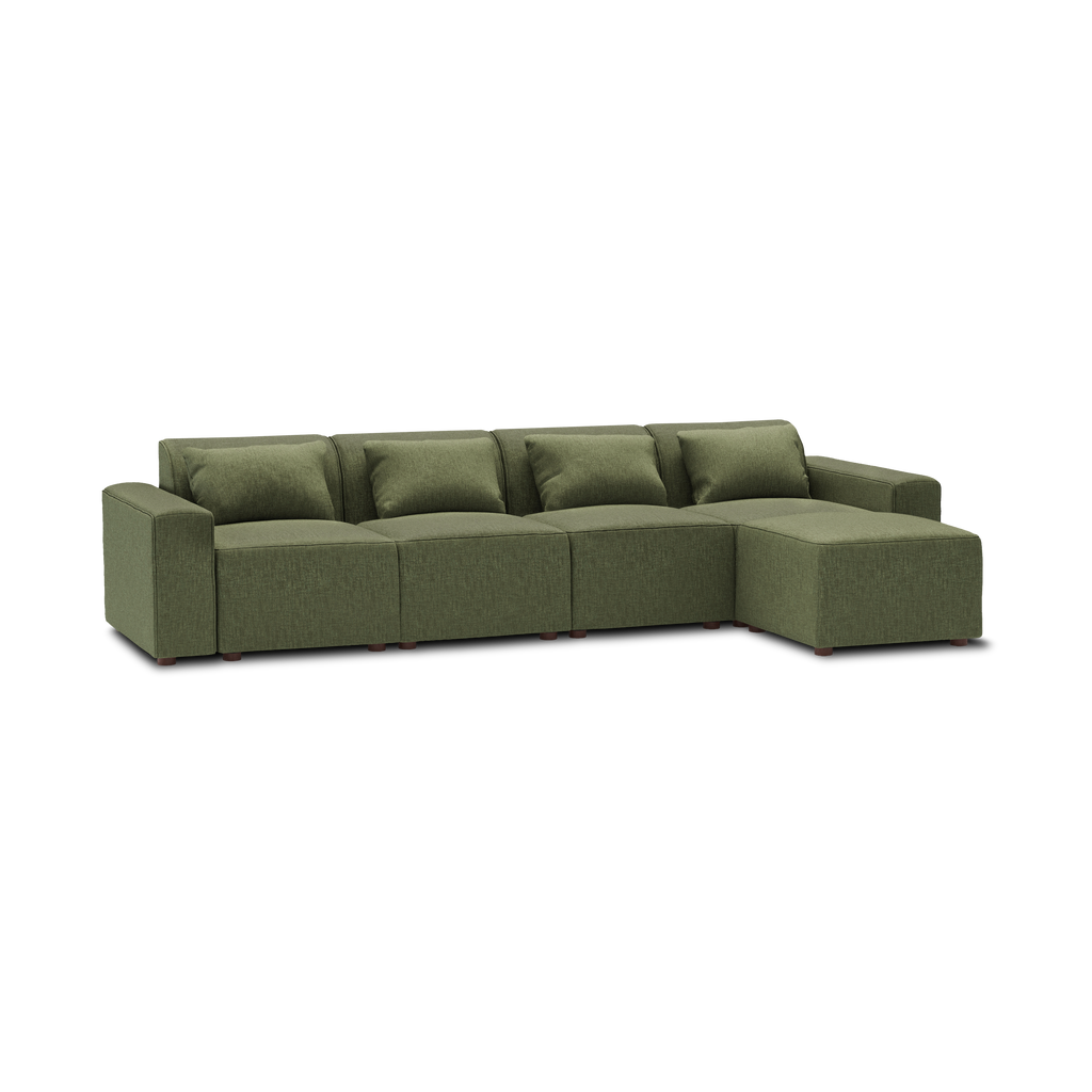 Mambo 5-Piece Sectional Lounger - Moss Green - Performance Basketweave / Low