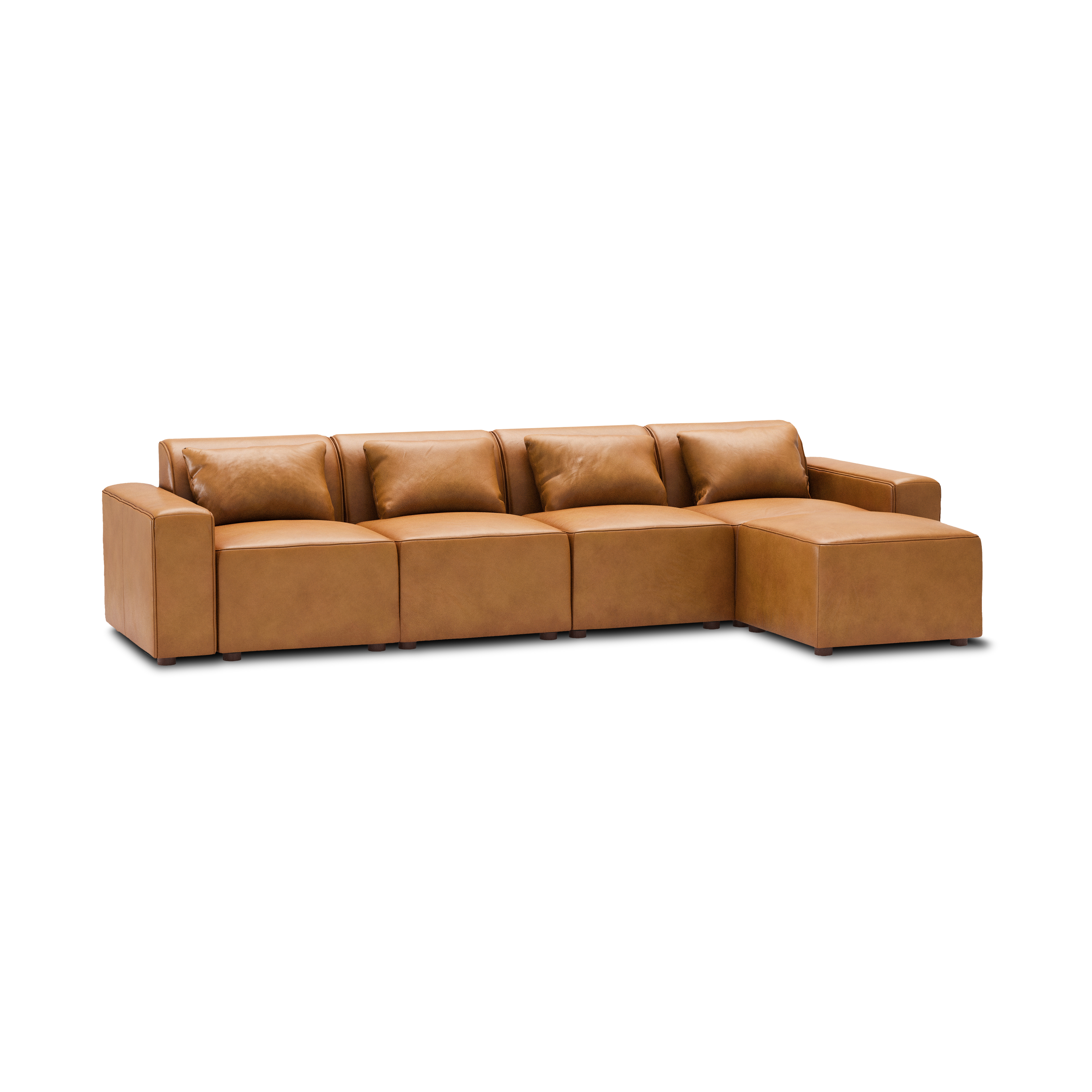 Mambo 5-Piece Sectional Lounger - Camel - Top Grain Leather / Low