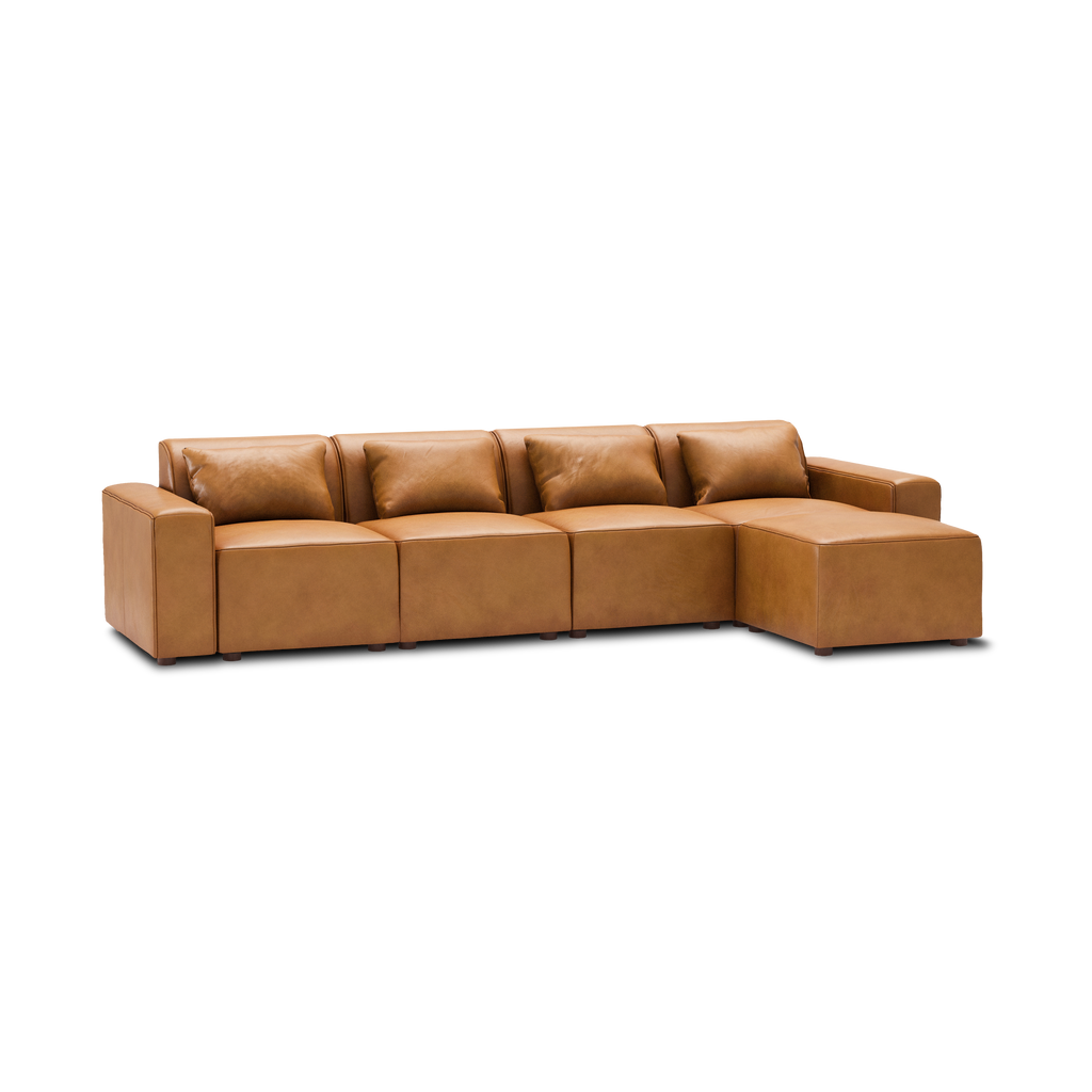 Mambo 5-Piece Sectional Lounger - Camel - Top Grain Leather / Low