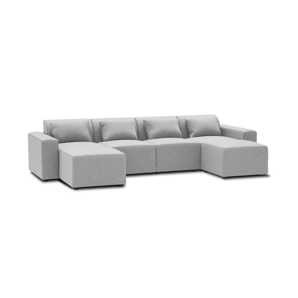 Mambo 6-Piece Double Sectional Lounger - Crushed Gravel - Performance Basketweave / Low