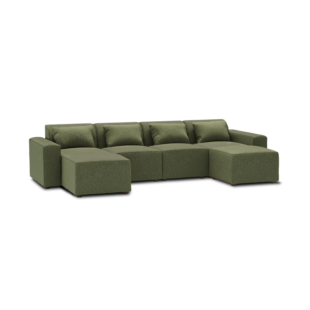 Mambo 6-Piece Double Sectional Lounger - Moss Green - Performance Basketweave / Low
