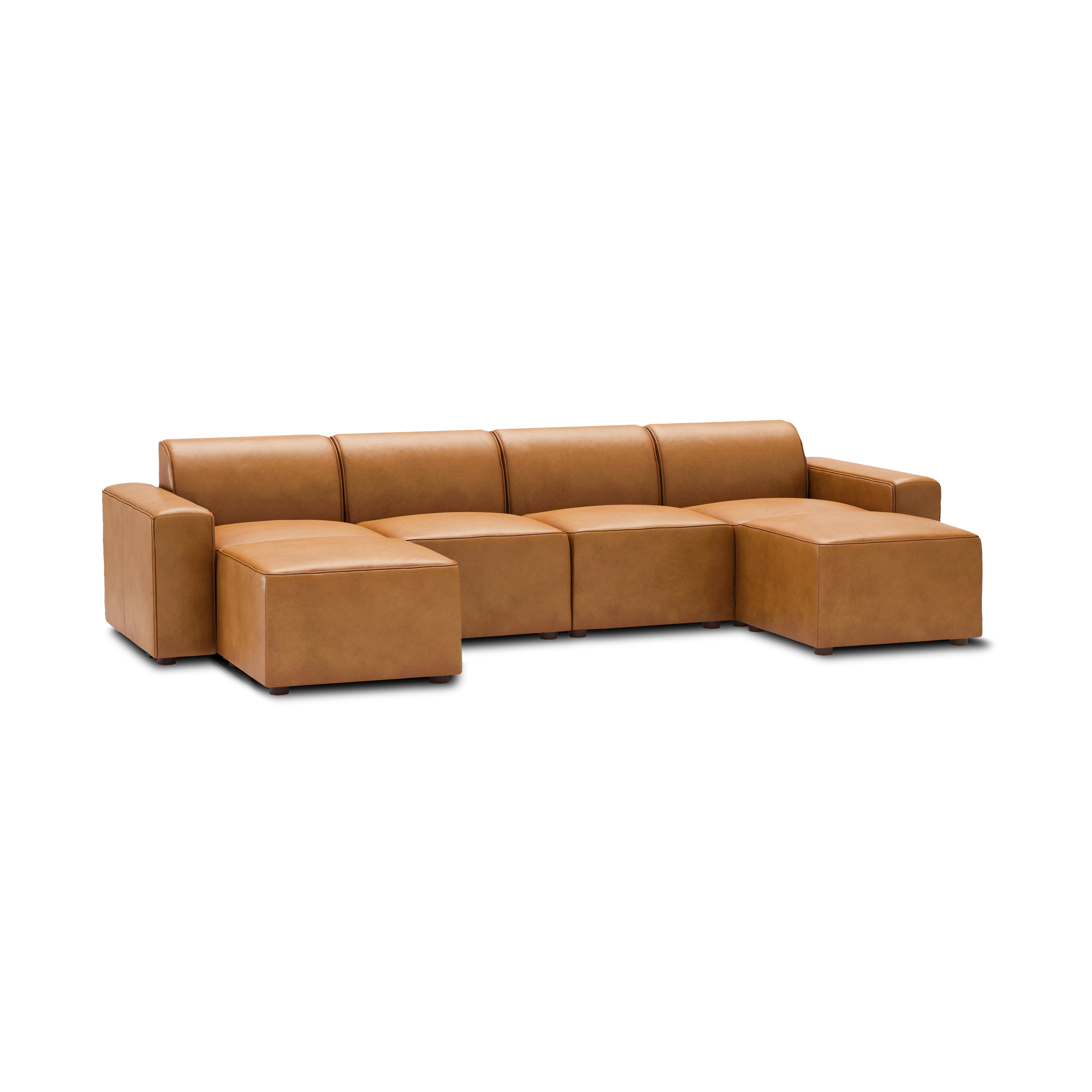 Mambo 6-Piece Double Sectional Lounger - Camel - Top Grain Leather / Low