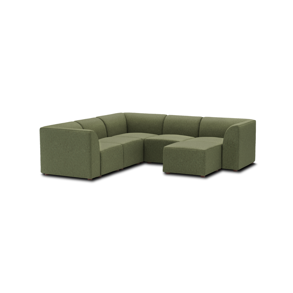 Mambo 5-Piece Sectional - Moss Green - Performance Basketweave / High