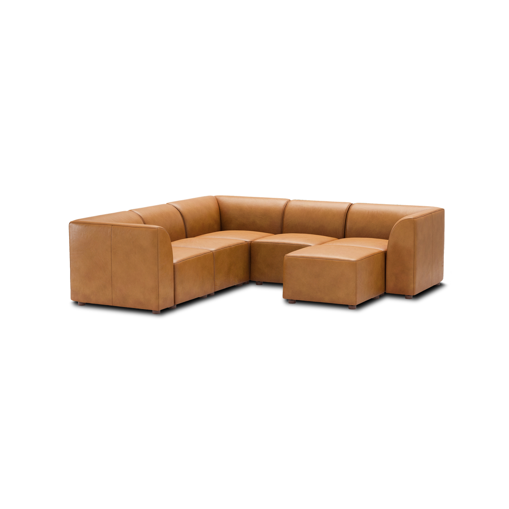 Mambo 5-Piece Sectional - Camel - Top Grain Leather / High