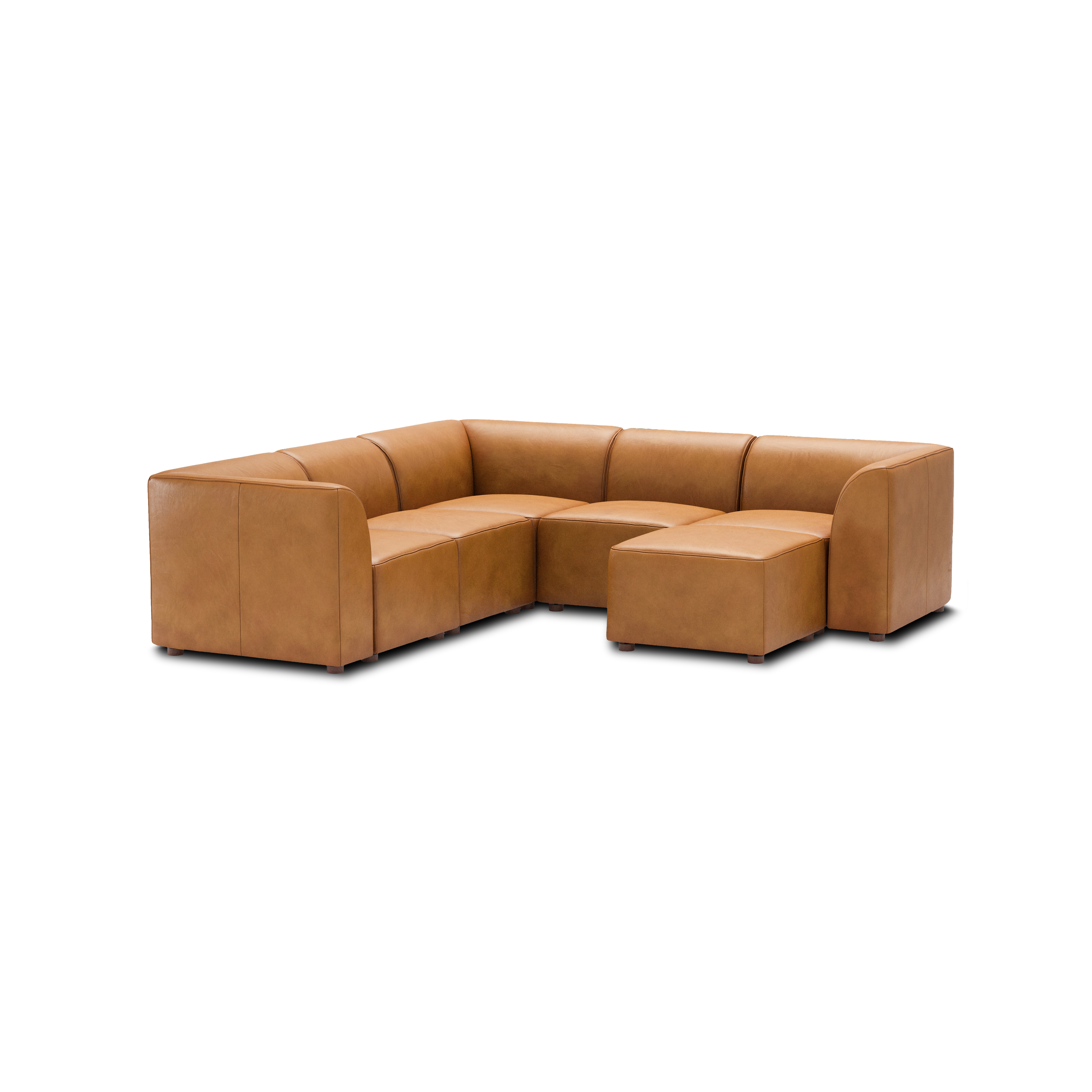 Mambo 5-Piece Sectional - Camel - Top Grain Leather / High