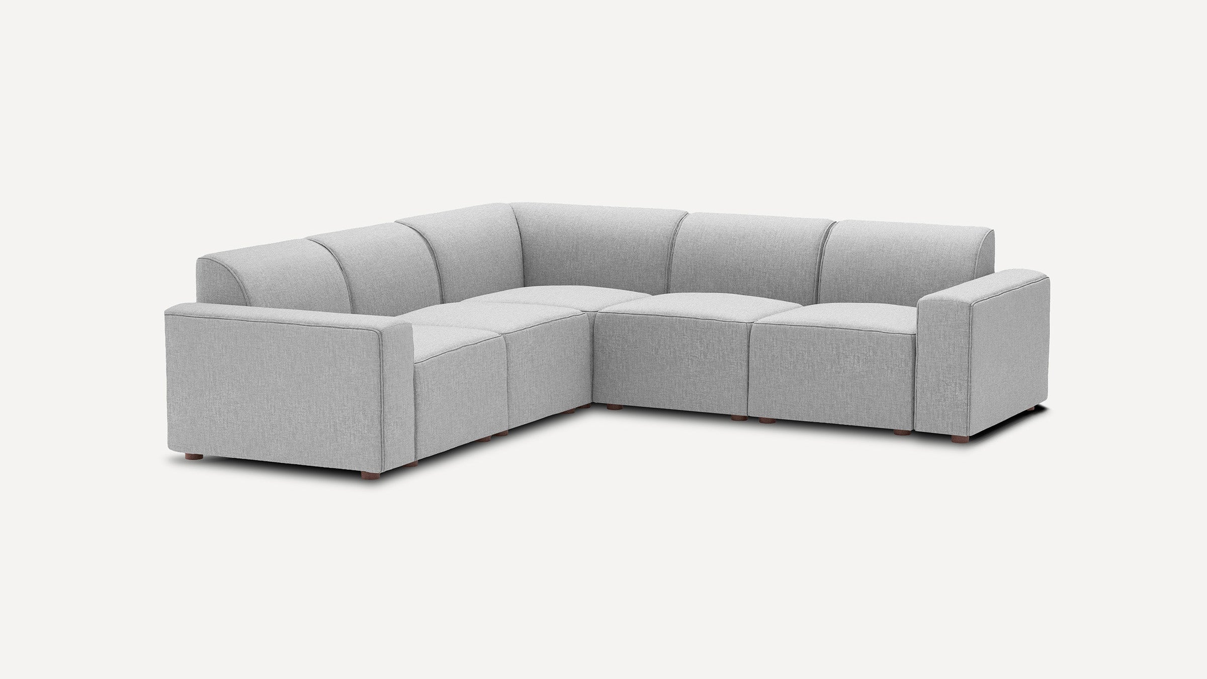 modern light gray fabric l - shaped sectional sofa with clean lines and wooden legs, featuring a right - facing corner, on a white background